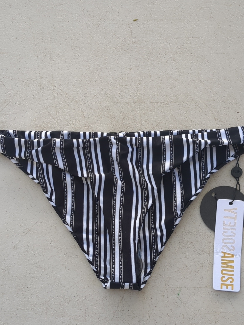 Amuse Society Black and White Striped Bikini Bottoms